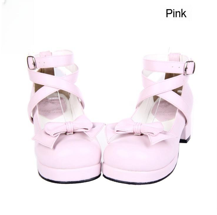 Angelic imprint ~ Sweet Lolita Shoes Multicolors Round Toe Middle Heel 36 pink