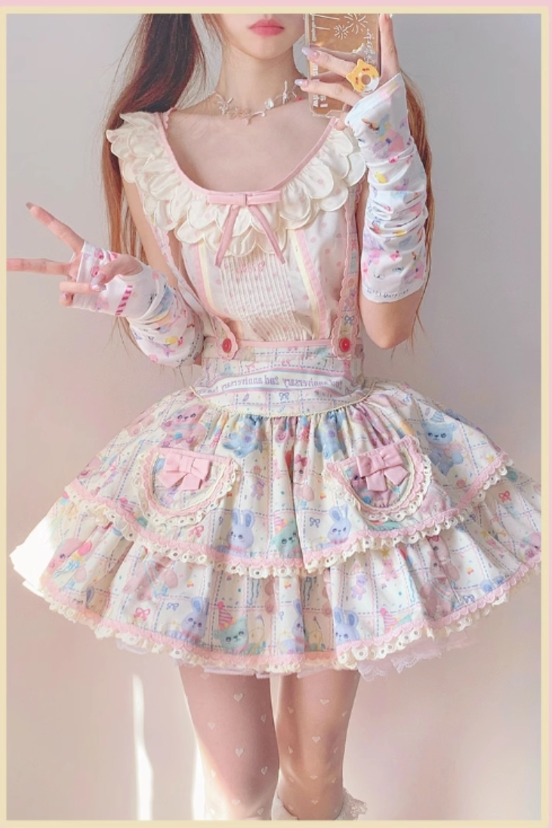 RichLolita~Starry Pudding Bear~Sweet Lolita Jumper Dress Printed OP Dress