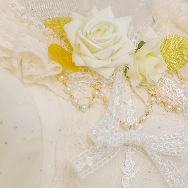Dawn Wedding - Sweet Lolita Headress, Rose Decorated BNT Hanamaru Brooch Only Yellow