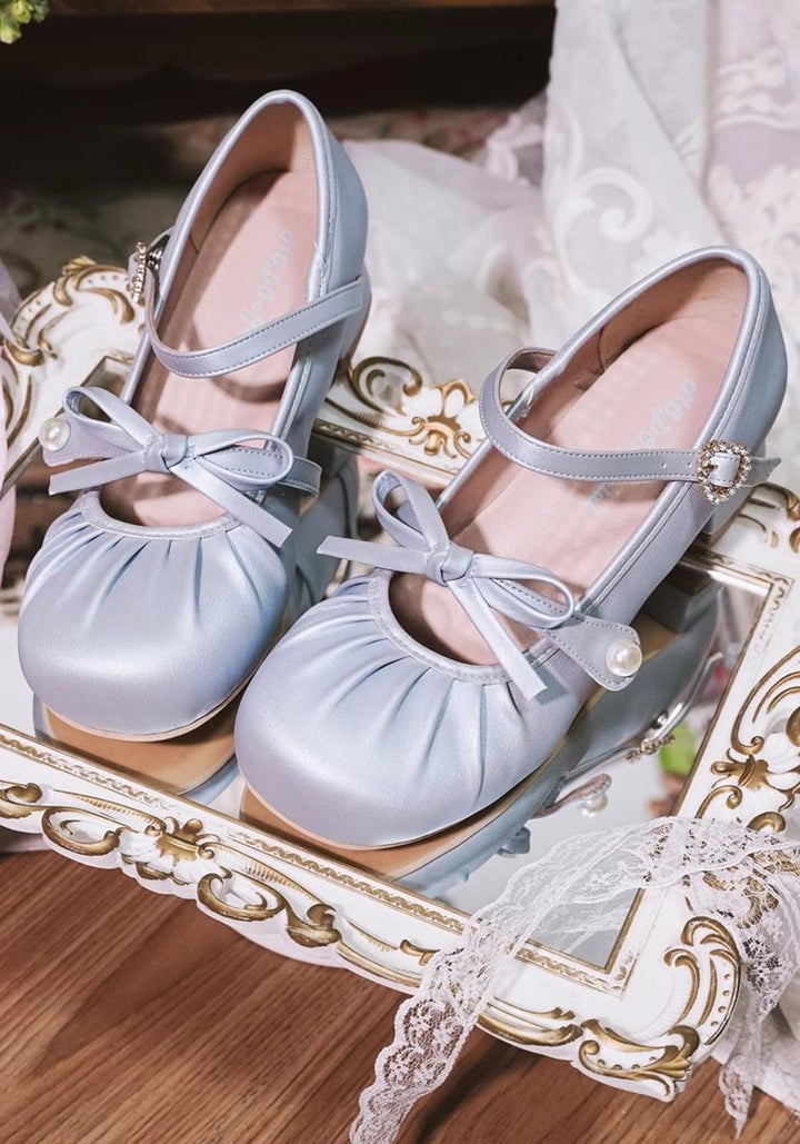 MODO~Glimmer Ballet~Elegant Lolita Shoes Low Chunky Ballet Round-toe Heels