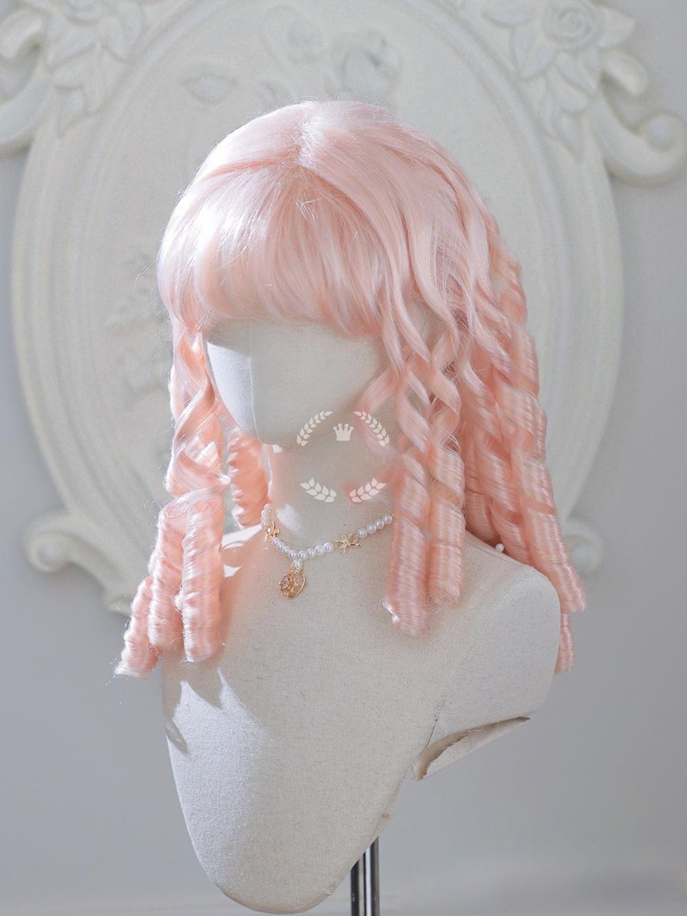 Mabuxi - Retro Lolita Wig Elegant Roman Curls Gorgeous Court Wigs 45cm - pink gold wig