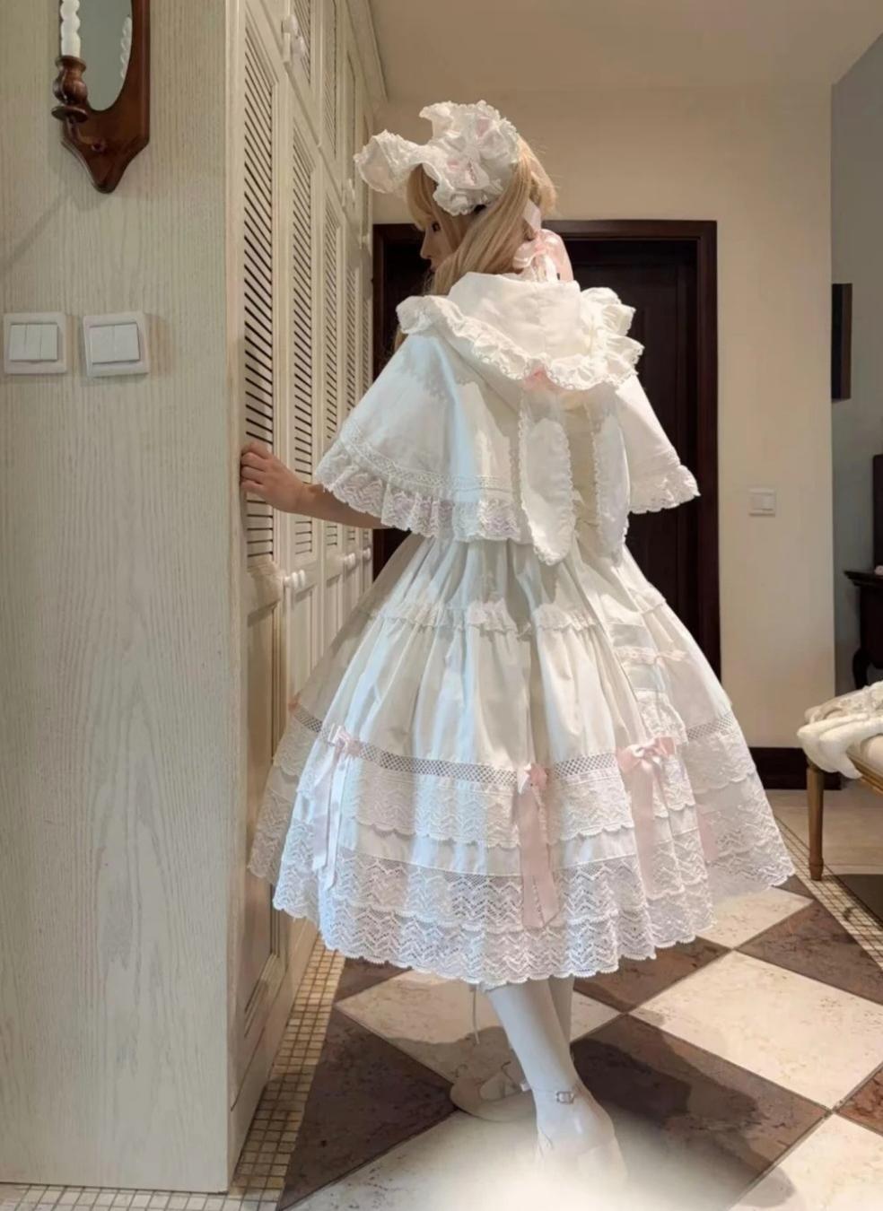 Edelburg Rose - Old School Lolita Cotton OP Dress Set, Detachable Sleeves 45685:859088