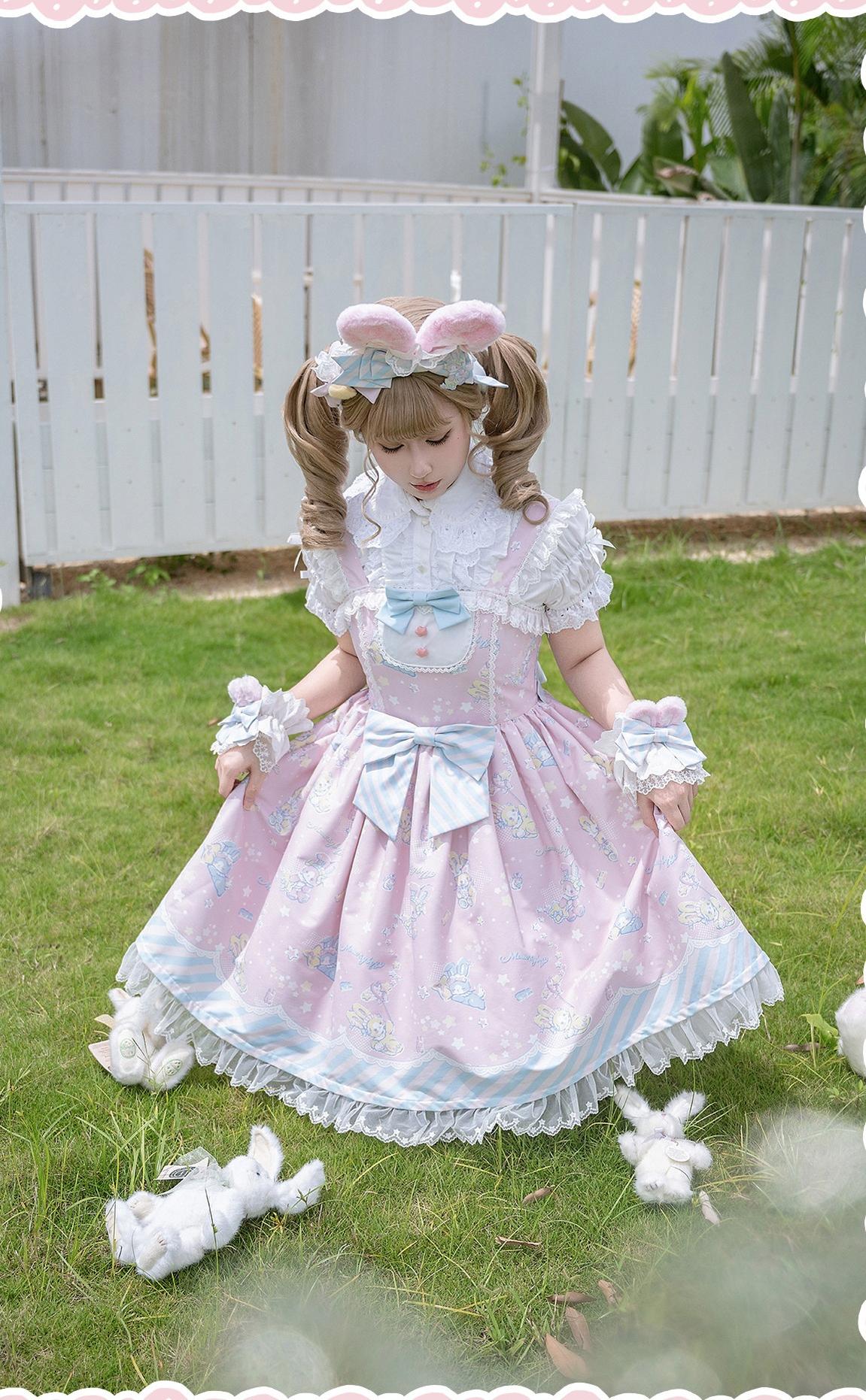 Star Gummies - IP Collaboration Sweet Lolita Dress, Bunny Print & Lace