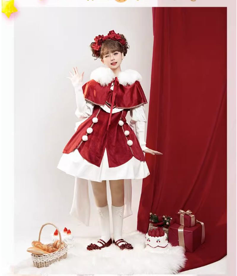 (Buyforme)Daydream Whisper~Plus Size Cute Sweet Making Wish Lolita JSK S red full set 