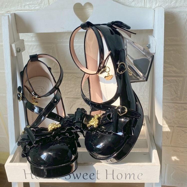 Meng Ka Jiang - Dreamy Bear - Sweet Lolita Shoes, Transparent Heel With Embedded Bear (Black / 34 35 36 37 38 39 40 41 42) 43859:787827