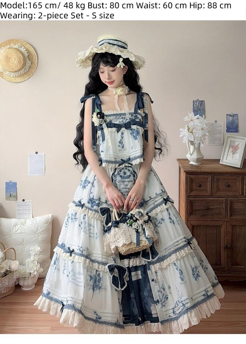 NanShengGe - Mulberry Poem - Country Lolita Printed Dress with Cardigan Set Two-Piece Set (camisole+skirt) S