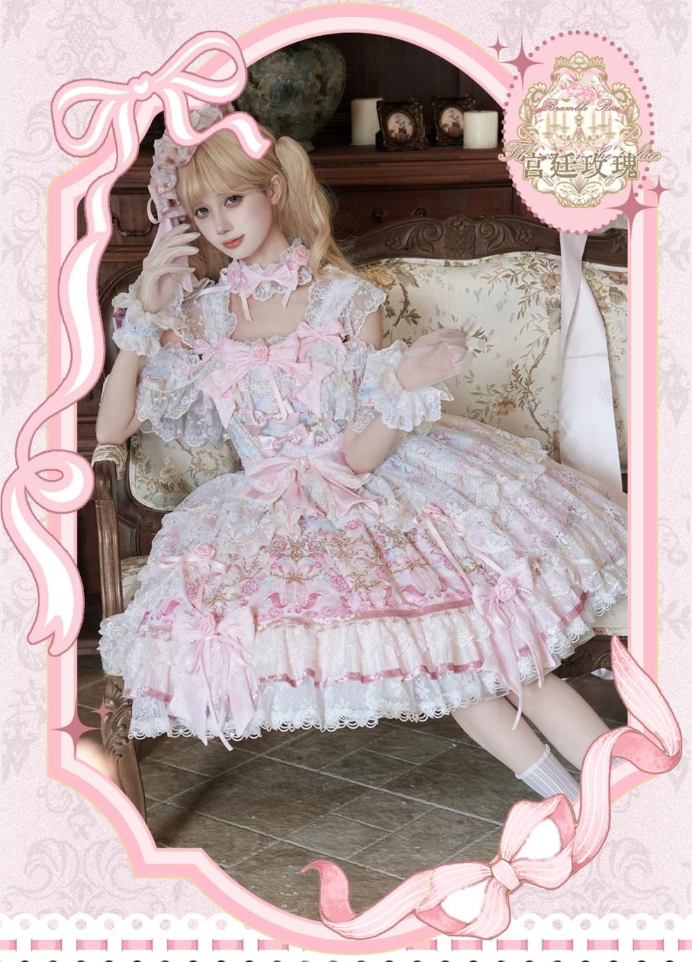 Palace Rose - Gorgeous Classic Lolita Rose Printed JSK Dress with Lace 45729:859598