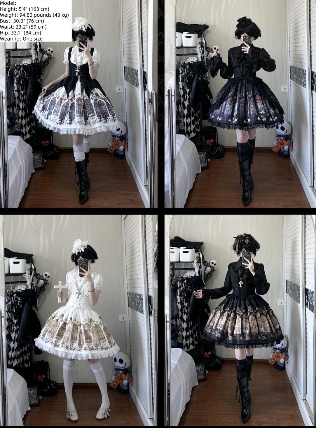 Temple Stained Glass - Gothic Lolita Stained Glass Printed SK, Elastic Waist 45770:861927