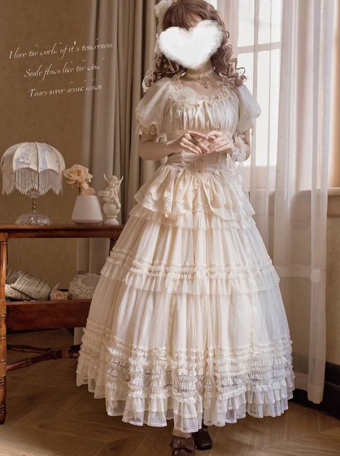 ThinkFly - Pleated Heart - Elegant Lolita Petticoat with Dotted Gauze Hem