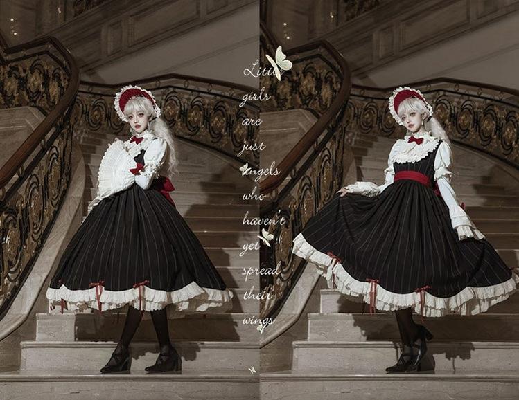 Striped Poem - Gothic Lolita Striped OP Dress with Detachable Sleeves 45403:850477