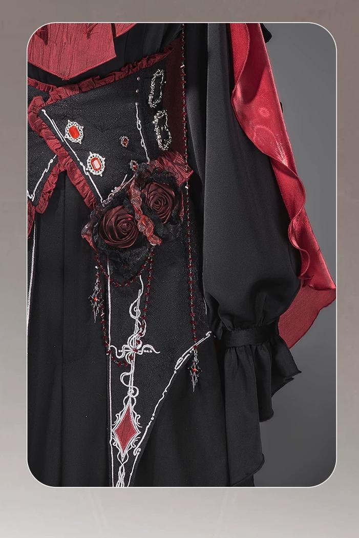 Crimson Vow - Red Black Ouji Lolita Blouse & Pants Set, Vine Embroidery 45953:869278