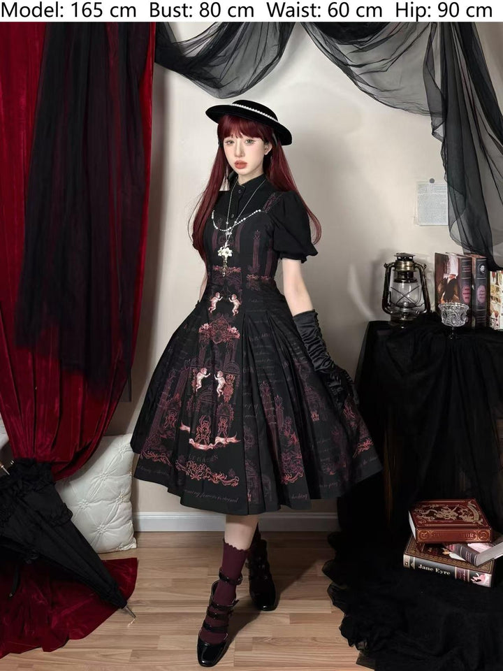 Vault Design~Angel Garden~Gothic Lolita JSK Black Jumper Skirt with Red Prints