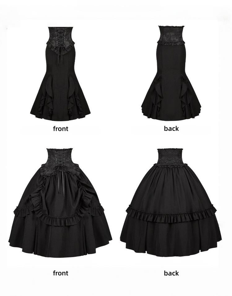Blake - Boning Gothic Lolita Mermaid Skirt, Lifted-hem SK