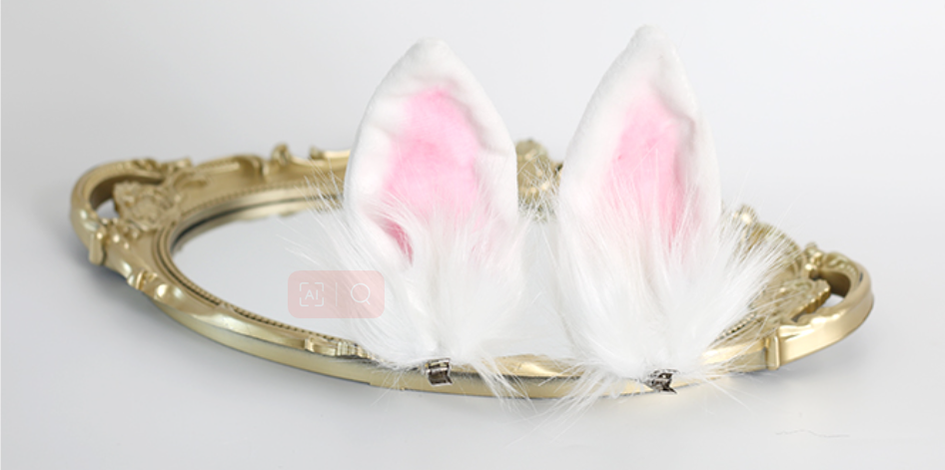 Xiaogui~Sweet Lolita Rabbit Ears Hair Pair Clips a pair of white + pink cochleas hair clips  