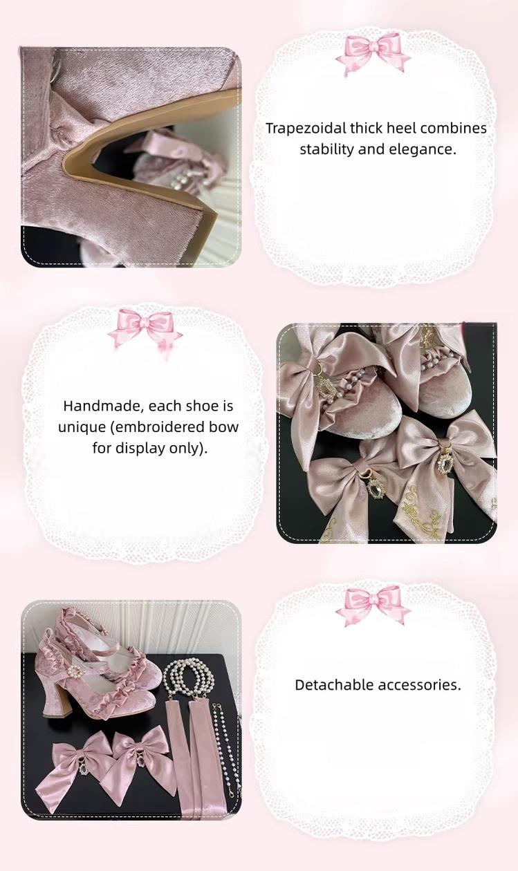 Ribbon Anthem - Gorgeous Classic Lolita Heels, Detachable Bow & Pearl 44639:815982