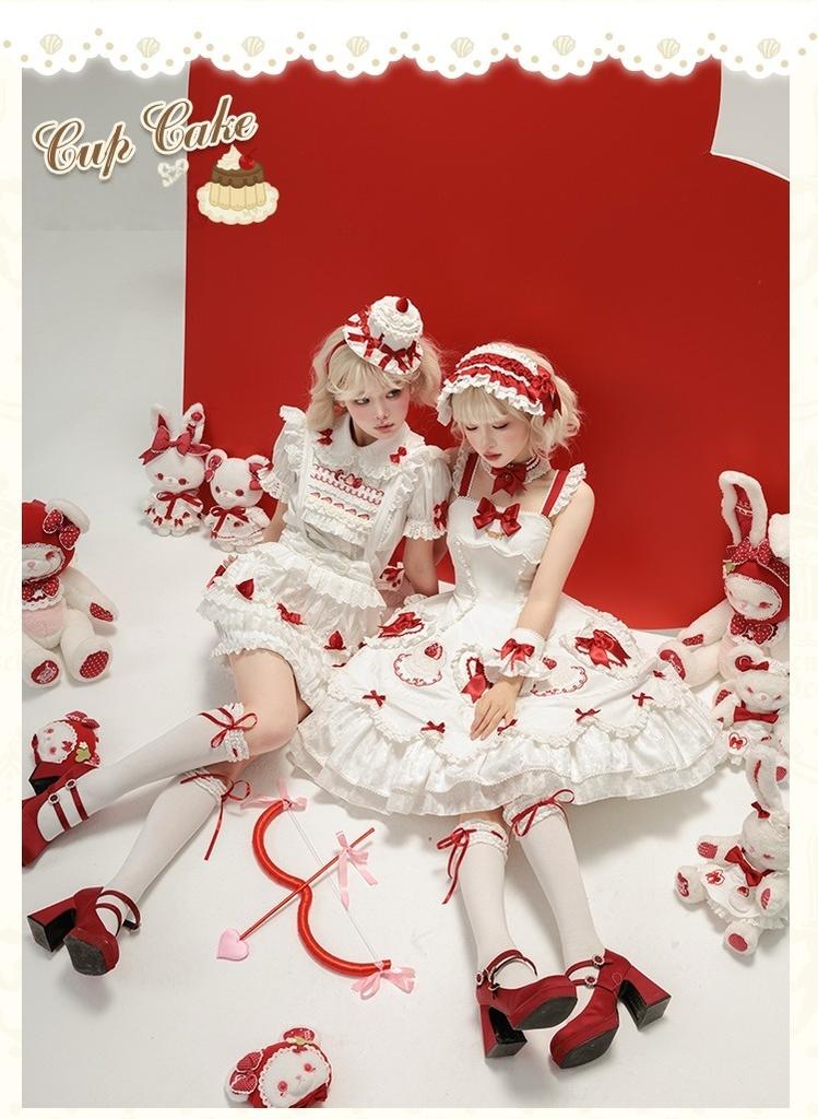 Mademoiselle Pearl - Cup Cake - White, Red Bow, Sweet Lolita Dress Set