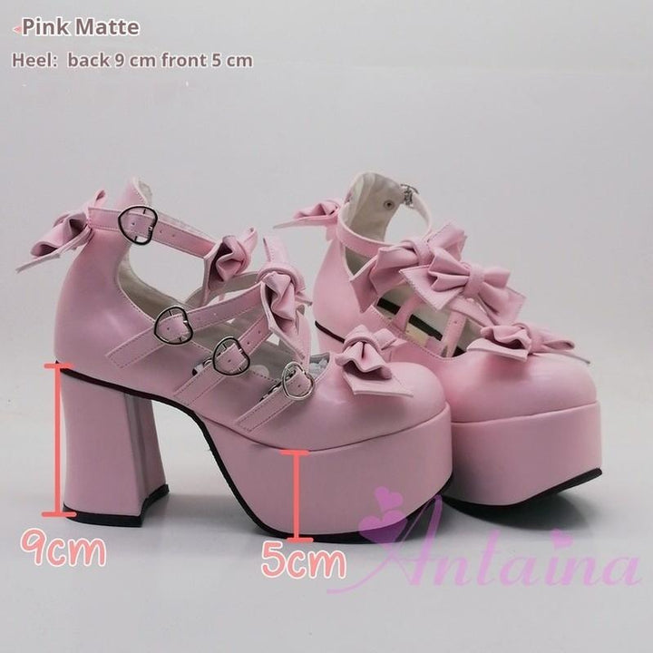 Antaina~Sweet Lolita Heel Shoes Plus Size Shoes 34 Pink matte [9cm back 5cm front] 