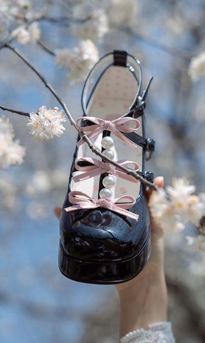 Pure Tea For Dream~Sweet Lolita Platform Pearl Bow Shoes 16296:217916
