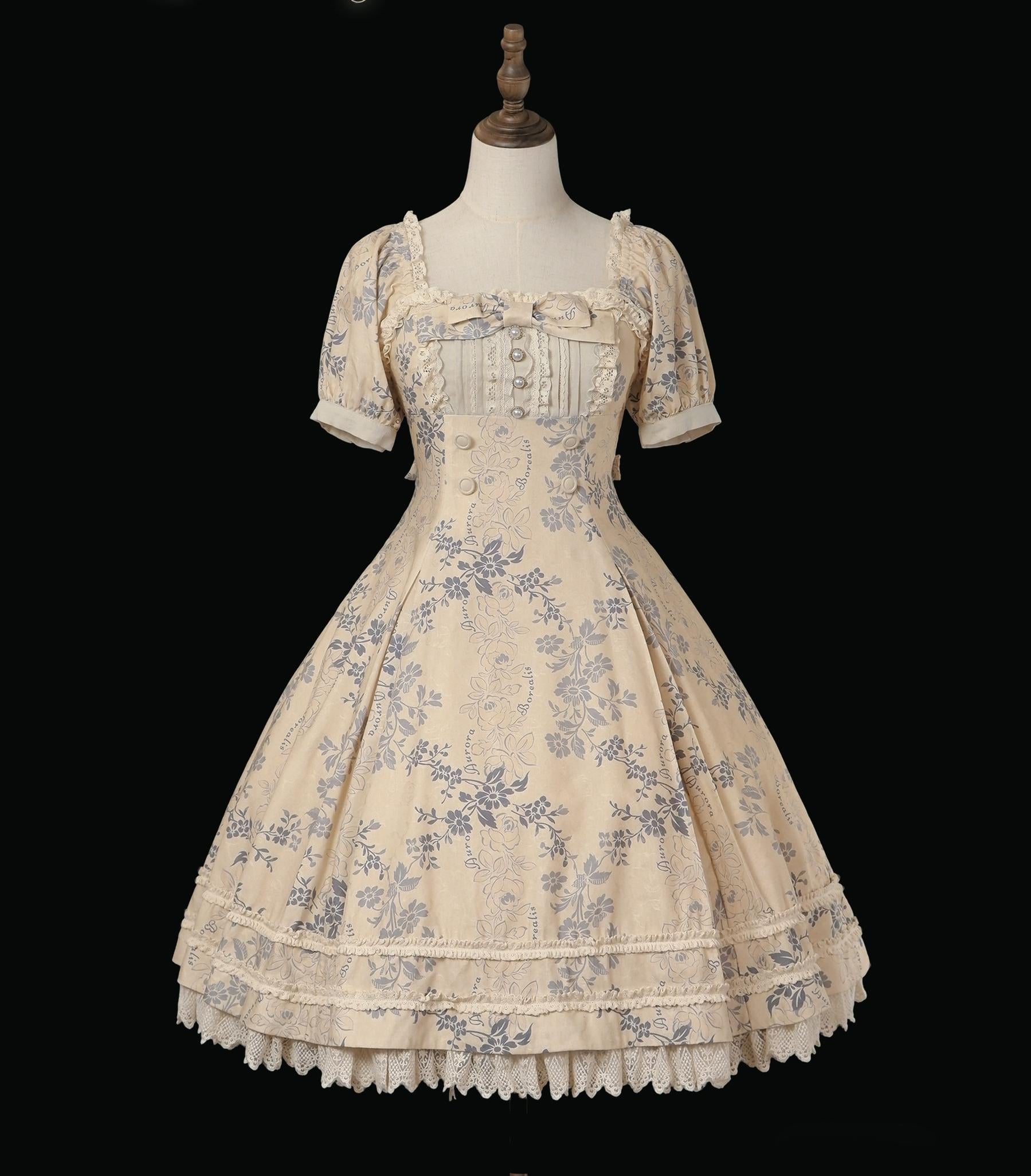 When flowers bloom - Classic Lolita Printed Dress, Ruffles & Bow (L M S XL XS) 45181:838901