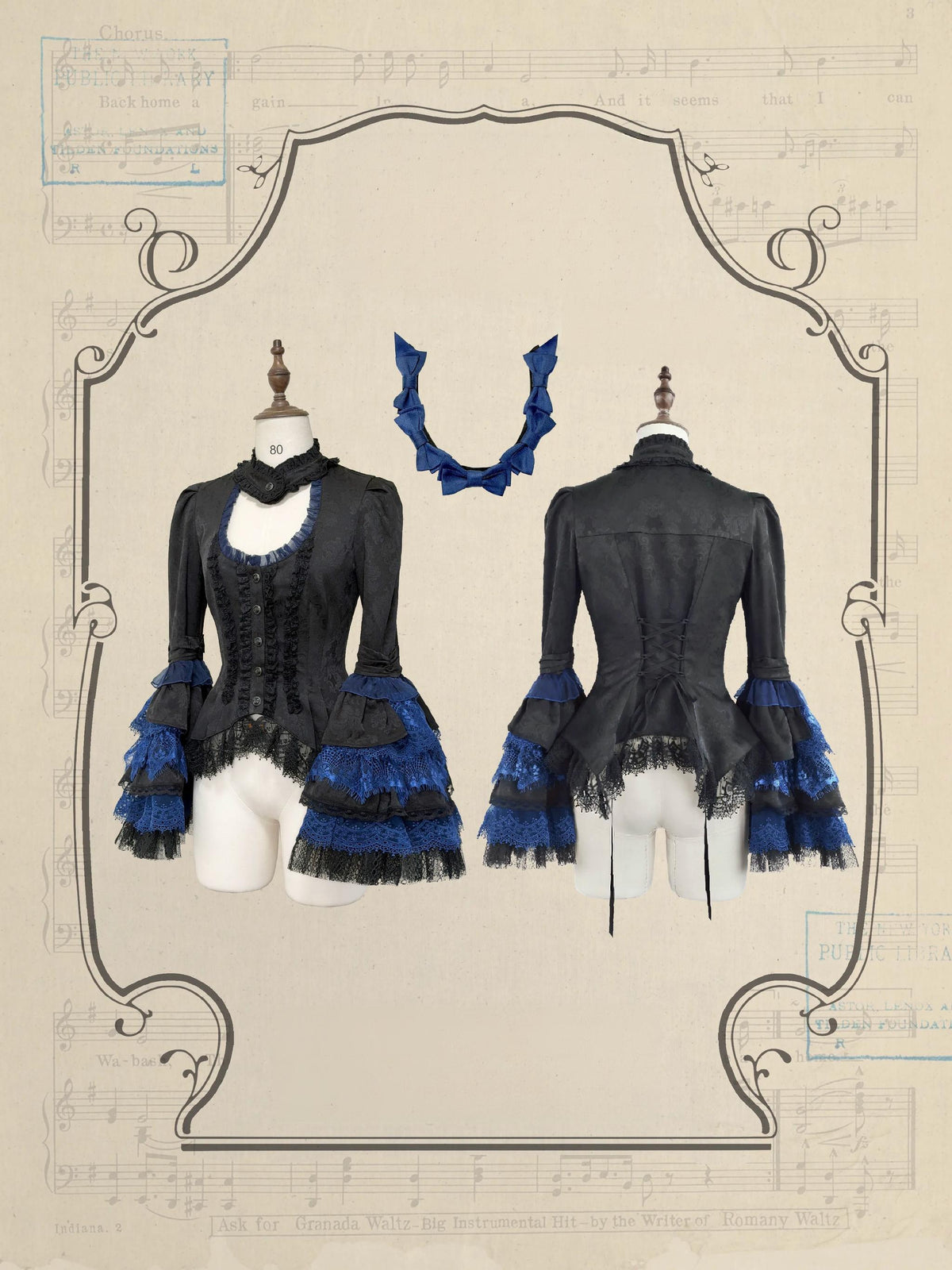 Requiem - Gothic Lolita Blouse & Skirt Set, Jacquard with Satin Lace (L M S XL XS) 45969:869934