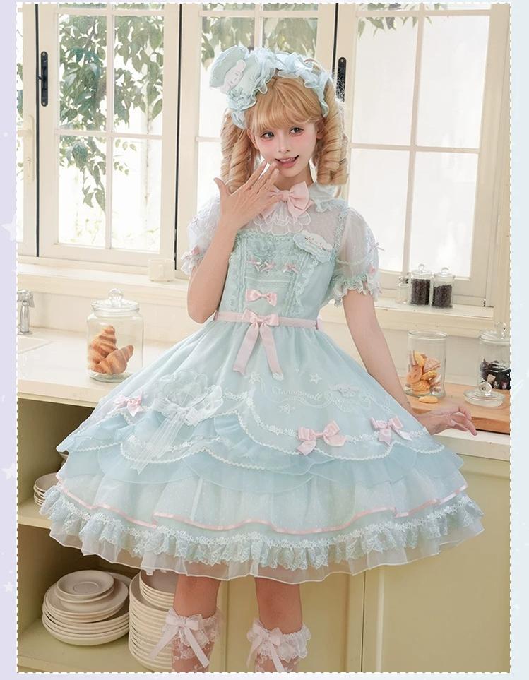 Cinnamoroll Ocean Fantasy - IP Collab Sweet Lolita Tiered JSK & OP Dress, Cinnamoroll Print 45995:871872