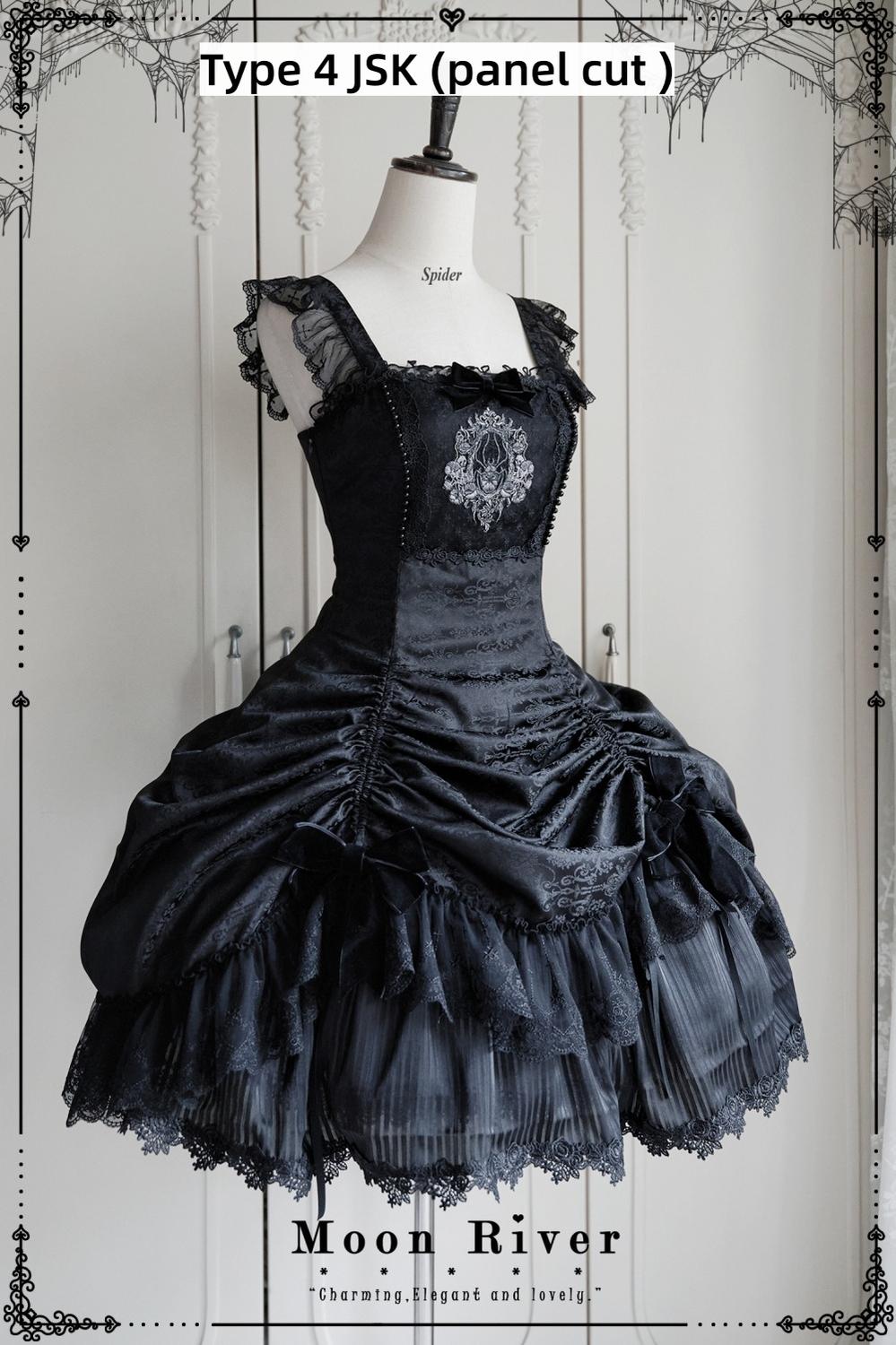 Moon River - Moonlit Spider - Gothic Lolita SK & JSK Dress Outfit Set (Black / L M S) 44232:799626