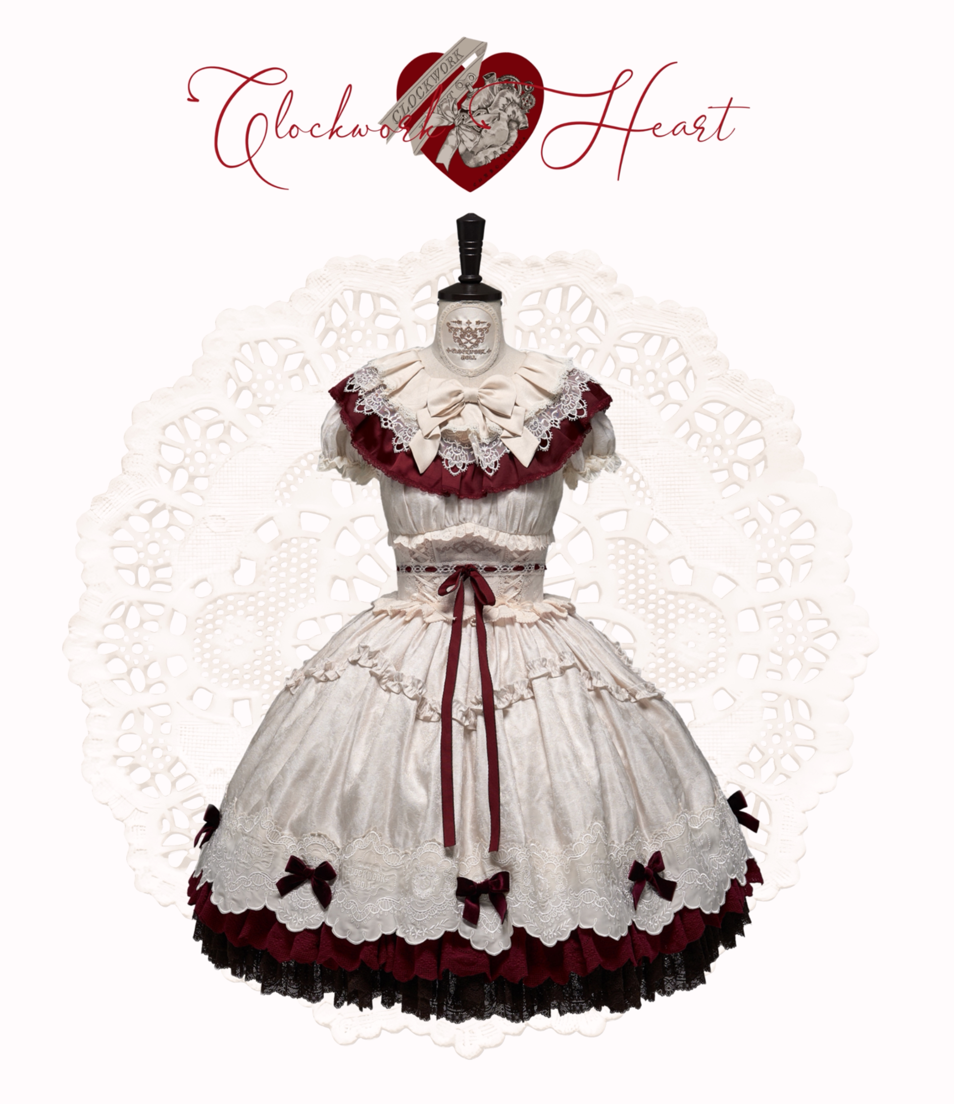 Clockwork Doll - Gothic Lolita Printed Dress, Lace & Bows (0 1 L M S XL) 45186:839345
