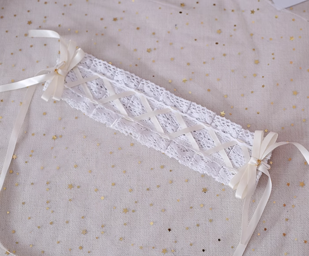 (BFM)Xiaogui~Japanese Style Sweet Lolita Lace Headband Multicolors White Cotton + Milk White  