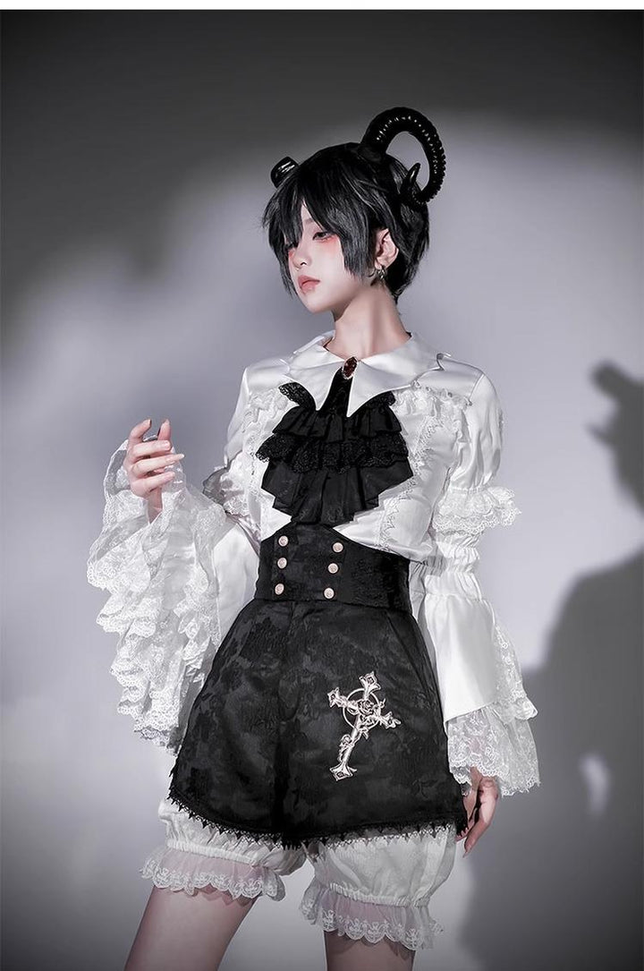 CastleToo~Crossbone~Ouji Lolita Shorts Suit Gothic Lolita Top and Blouse