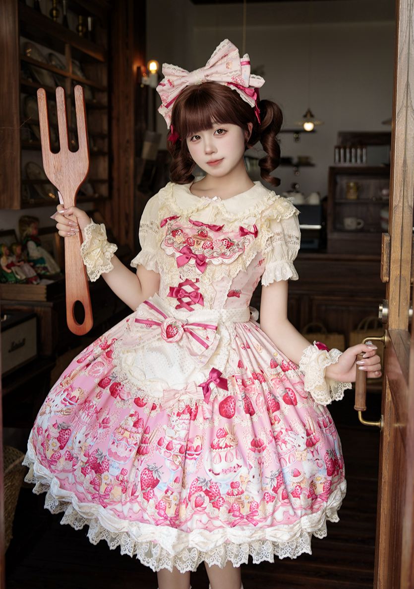 Bavarois Dessert Bunny - Sweet Lolita Strawberry Print JSK Dress 45546:855041