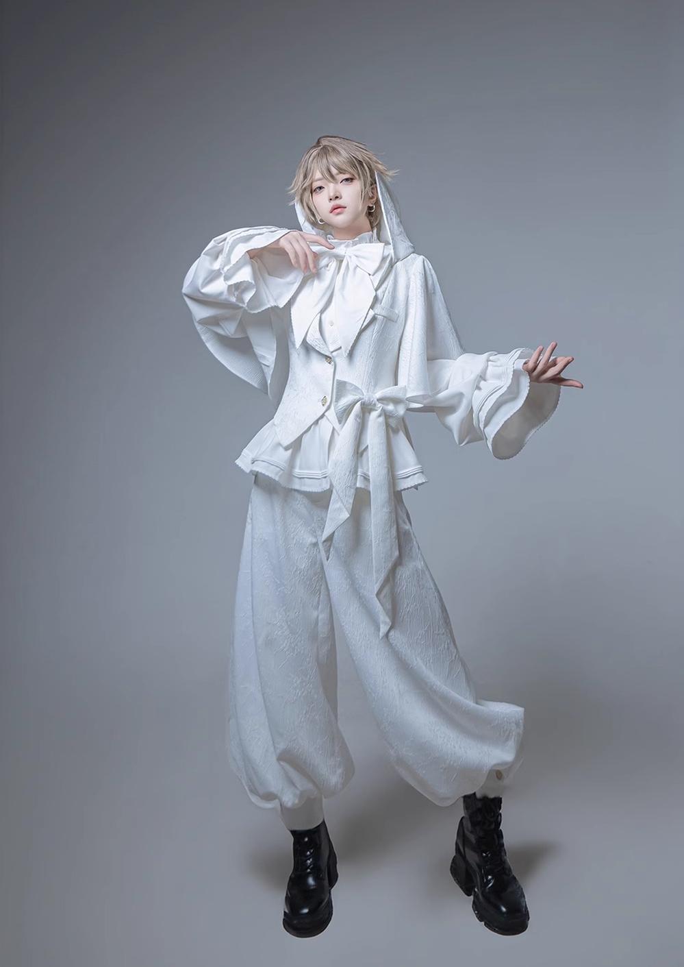 Princess Chronicles - Rabbit Hunting White Moonlight - Handsome Ouji Lolita Coat Rabbit Ears Pants Set XS Trousers (in-stock)