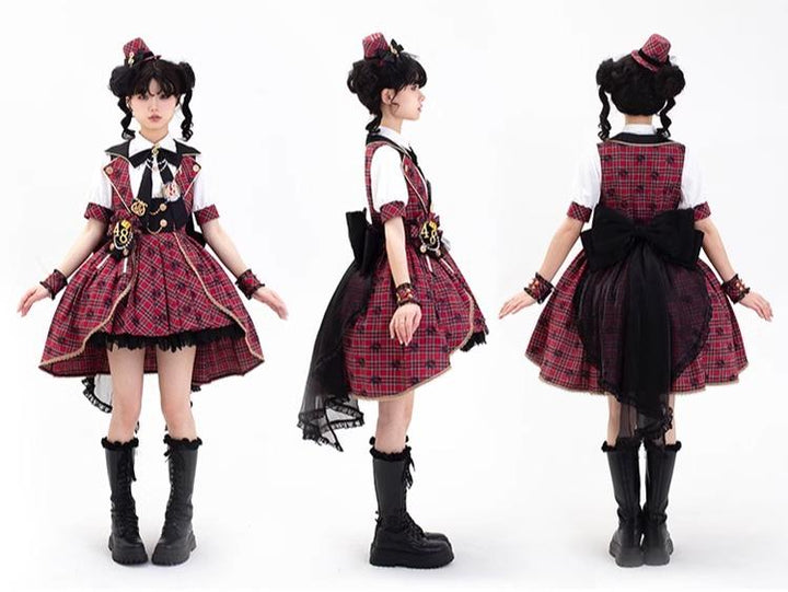 Forest Fluorescent Carps~IP Collab Sweet Lolita Performance Outfit Red Plaid JSK Full Set   