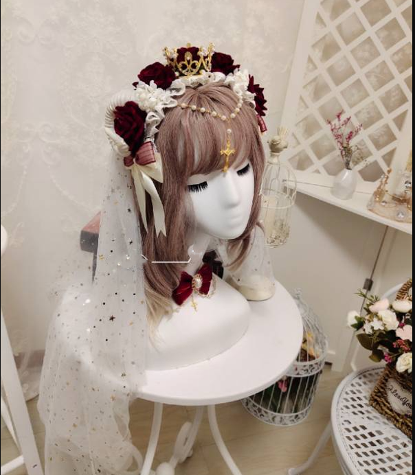 Yu Xixixi~Gothic Lolita Rose Crown KC with Veil Pendant Customized   