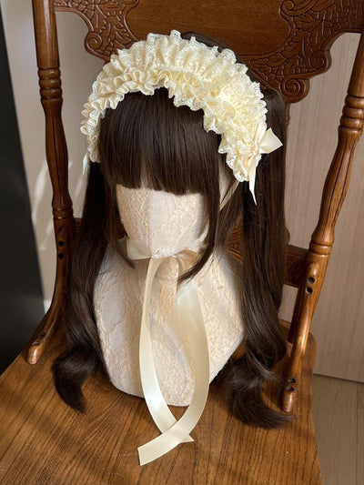 MAID~Customized Elegant Lolita Bow Lace KC Headdress Cream  
