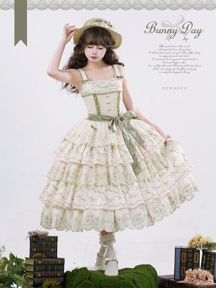 Mewroco~Daily Bunny~Classic Lolita JSK Dress with Bunny Prints Embroidered JSK Only S