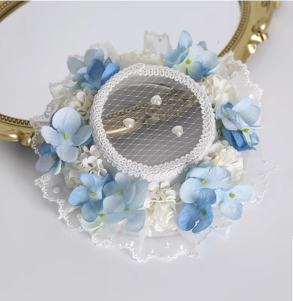 Xiaogui - Elegant Lolita Tea Party Multicolor Hat blue white Hat diameter 17cm with a clip