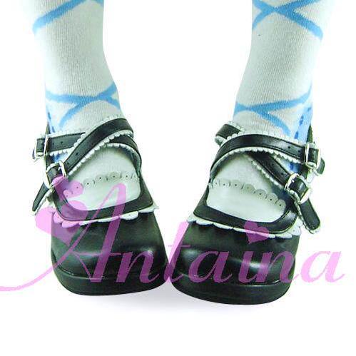 Gothic Lolita Shoes, Black Matte & Scalloped Black and White Matte 31