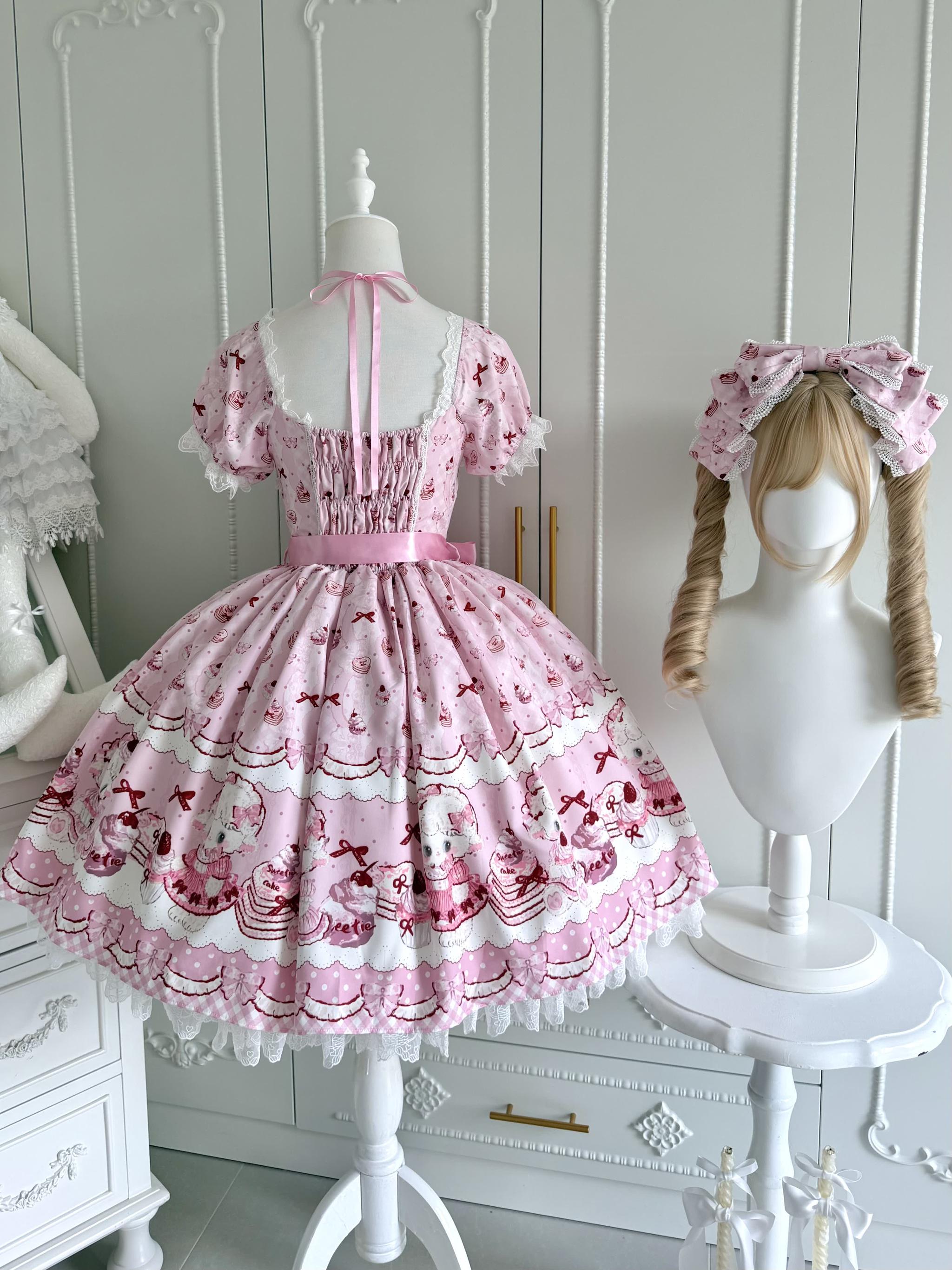 Lamb Strawberry - Sweet Lolita Lamb Printed OP Dress with Halter Neck