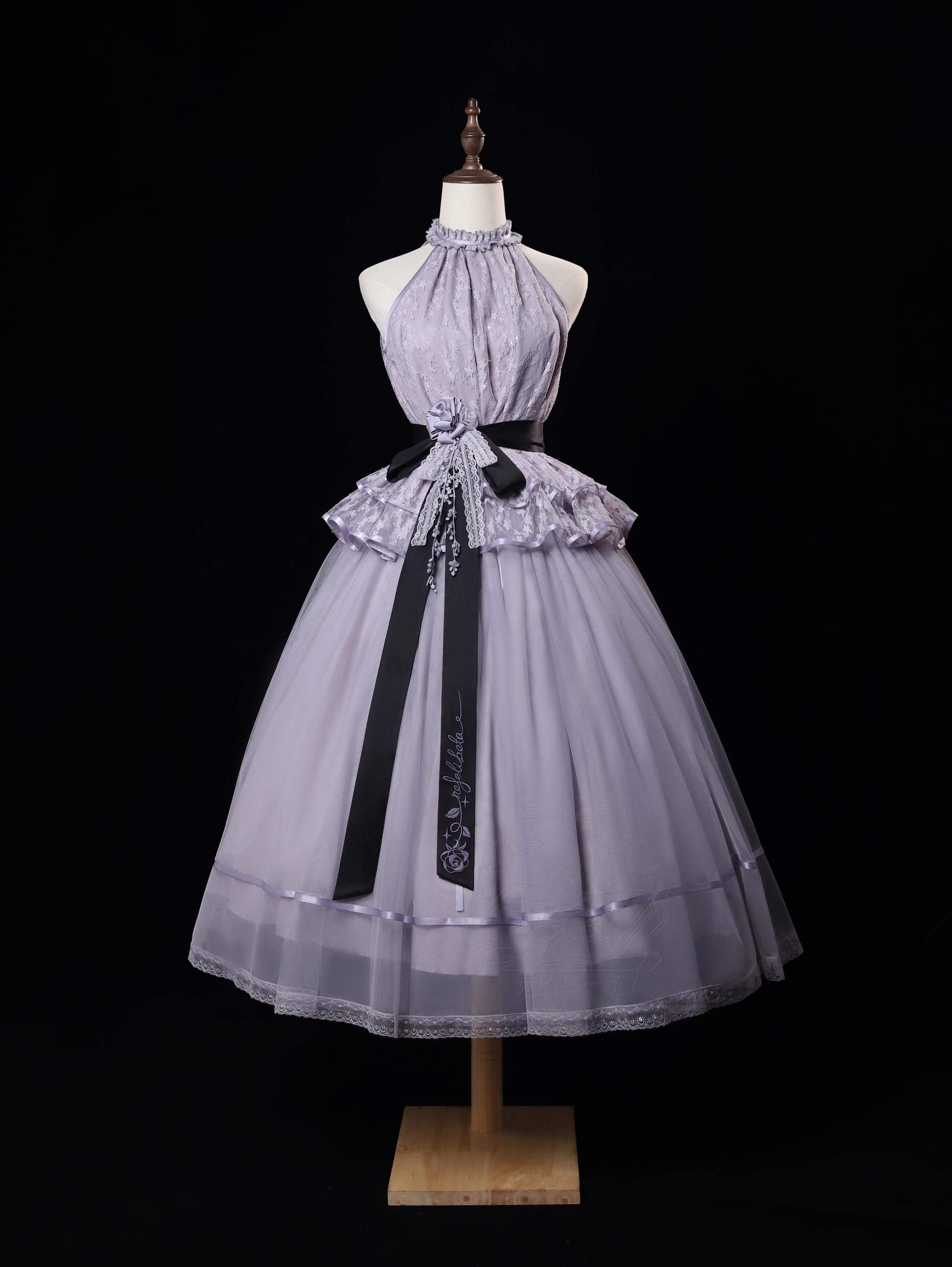 Moonlight Ode - Classic Lolita Lace Halter-neck Blouse & Tulle Skirt Set 45447:849182