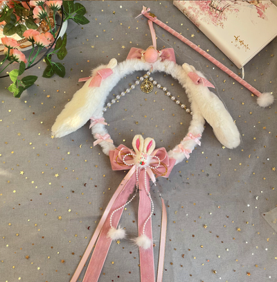 Luoluo Decoration~Han Lolita Pink Head Accessory light pink rabbit light  