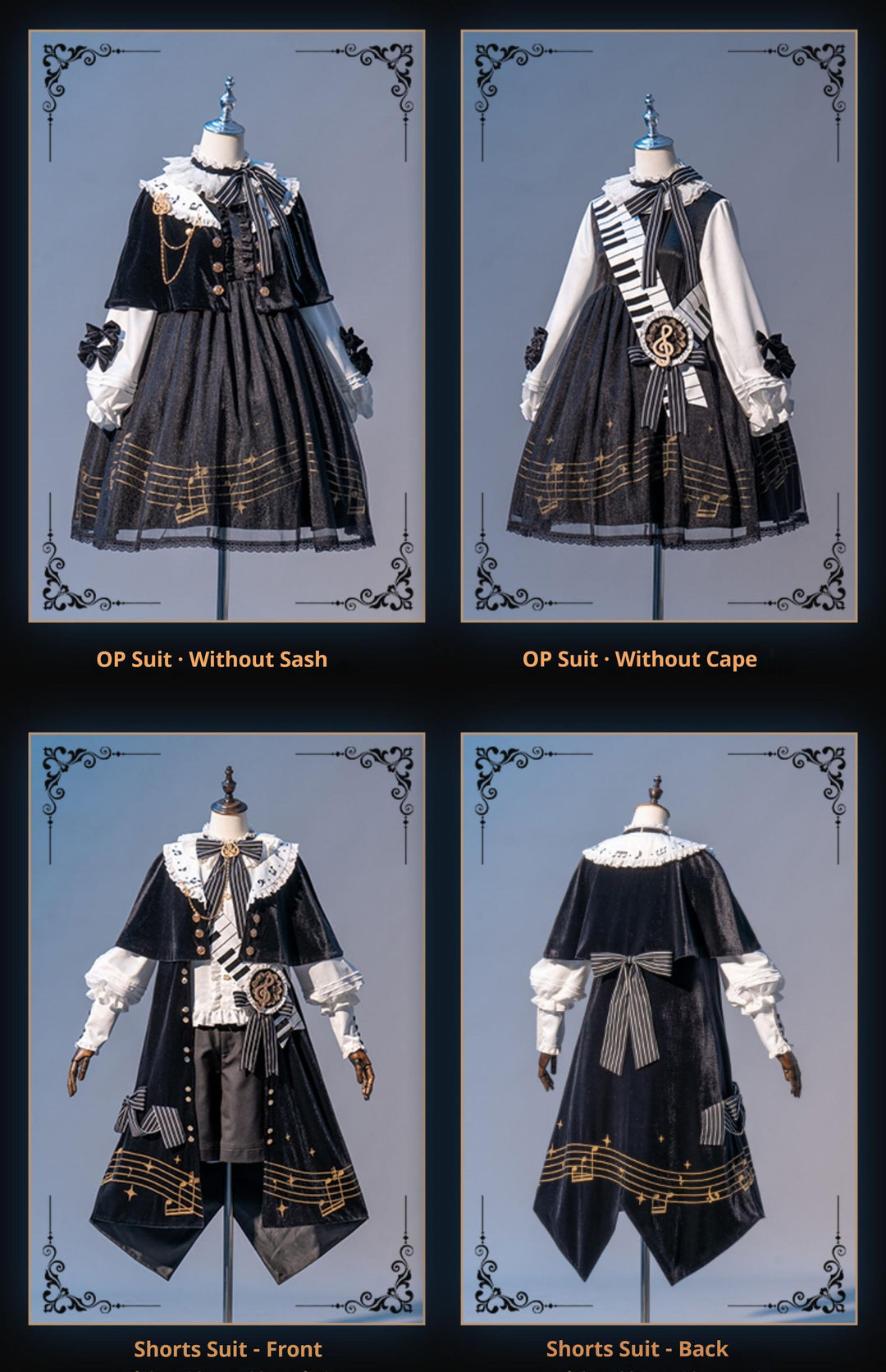 Forest Fluorescent Carps~Black and White Sonata~Ouji Lolita Vest Suit and Vintage Lolita OP Dress 42067:725166