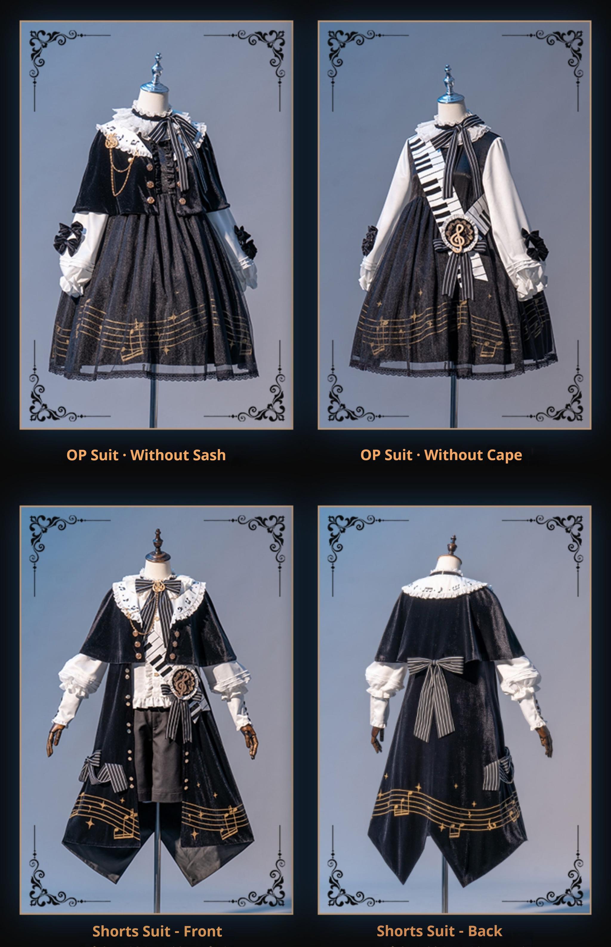 Forest Fluorescent Carps - Black and White Sonata - Ouji Lolita Vest Suit and Vintage Lolita OP Dress 42067:725166