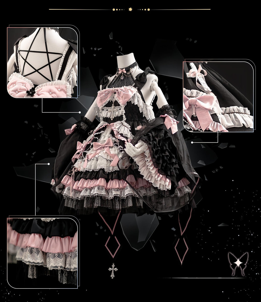 FelinaeCookieLolita~Witch Pawnshop~Gothic Lolita JSK Outfit with Cross Pearl Details