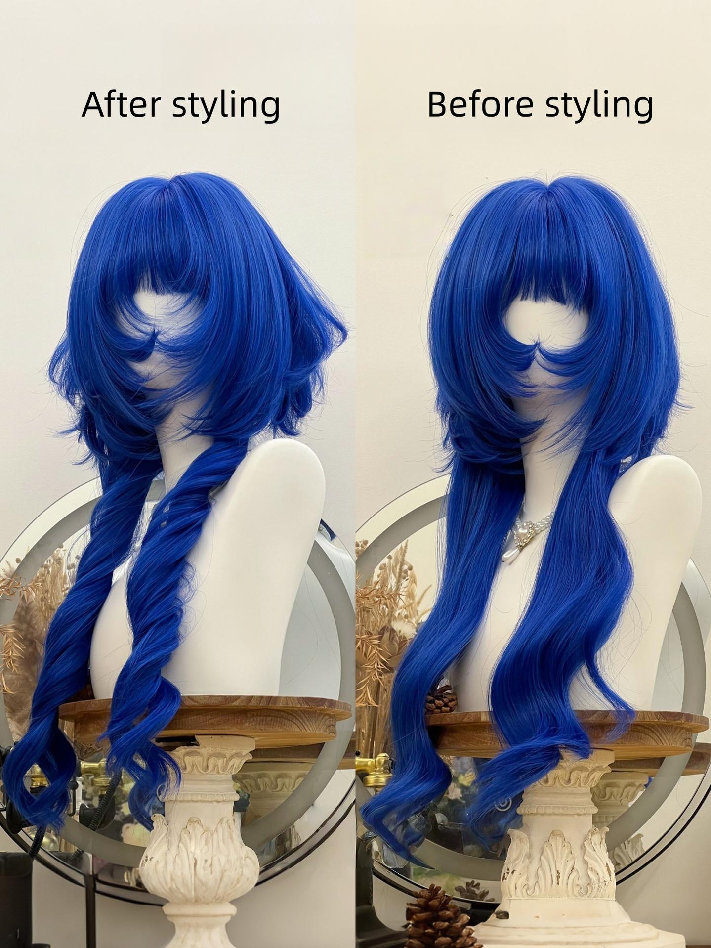 Blue Gothic Lolita Wig, Layered Curly Style 45532:851880