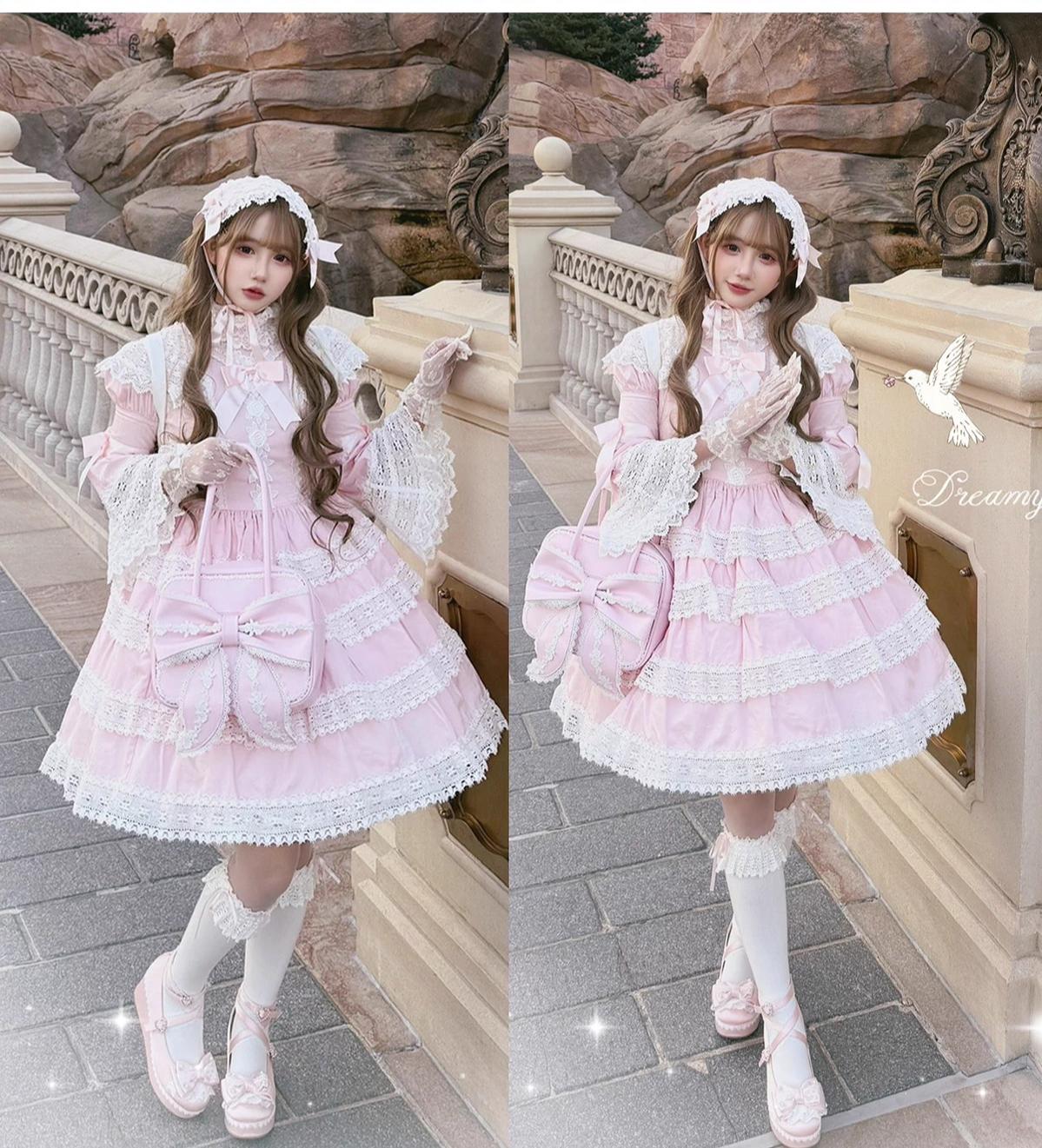 Sheep Puff - Old School Lolita Bag, Ear-Like Bow & Floral Lace