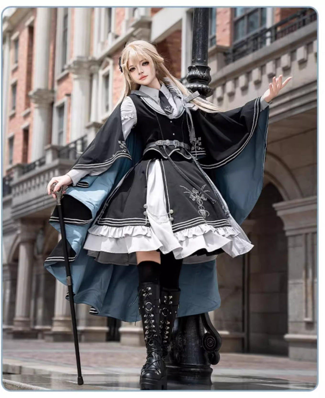 CHUNLV LOLITA~Dark Night Contract~Blue Military Lolita Dress Suit Skirt Elegant OP Cape