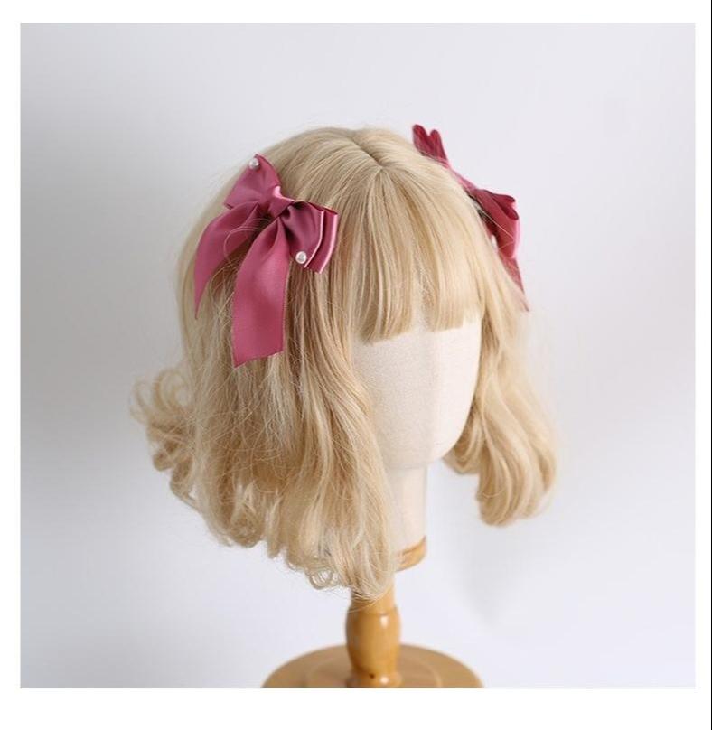 Xiaogui~Velvet Cake~Sweet Lolita Head Accessory Set with Ribbon Bow Details