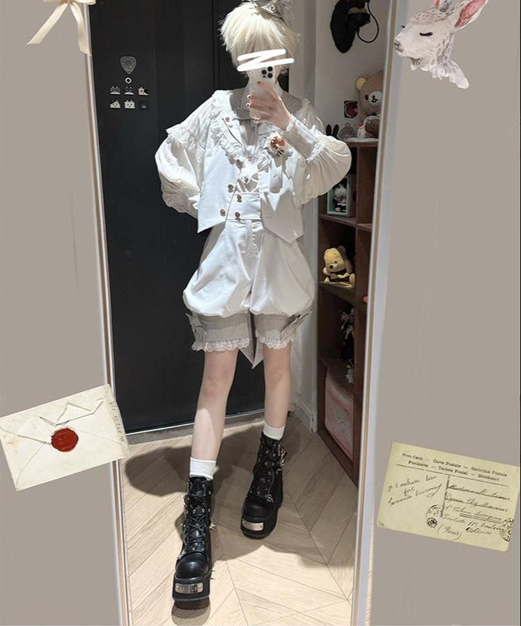 Candy Shop - Ouji Lolita Vest Set, Ruffle Hem Bow Shorts 45061:832829