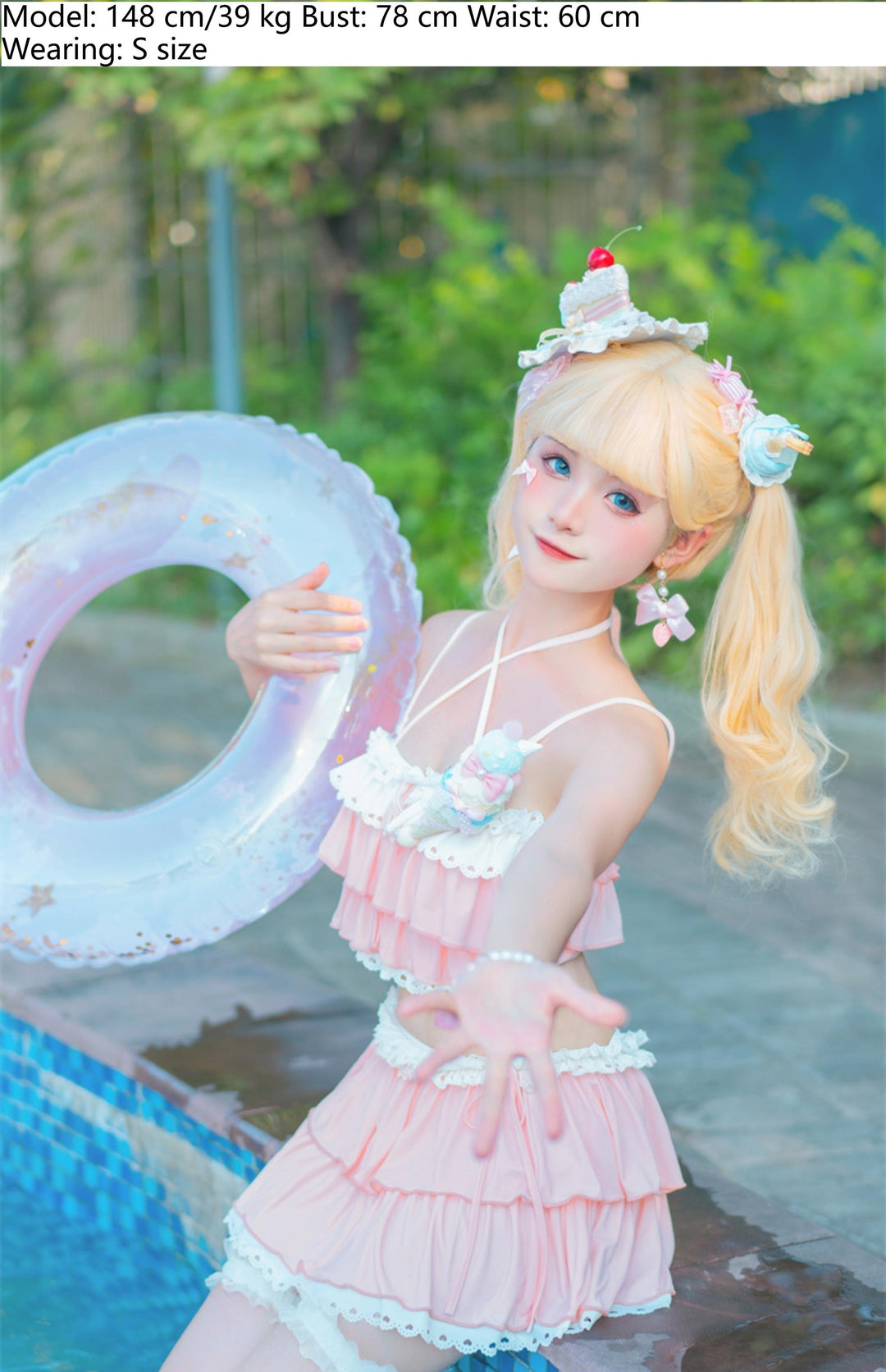 To Alice~Kawaii Lolita Inspired Swim Suit with Tiered Flounce Hem