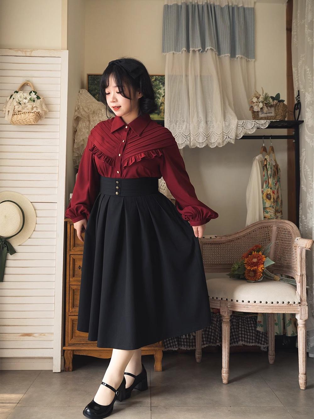 Forest Wardrobe - Forest Basket - Elegant Lolita Blouse, Vintage Bow Tie